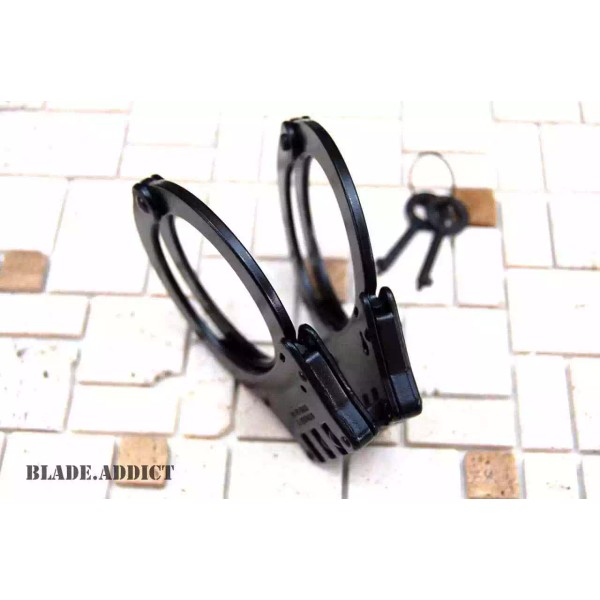 Blade Addict Professional Double Lock Black Steel Hinged Police Handcuffs