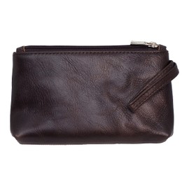 BAWAKO Genuine Leather Wallet with Two Zip Compartments for Men and Women, Purse Coin Card Key, dark brown, Classic