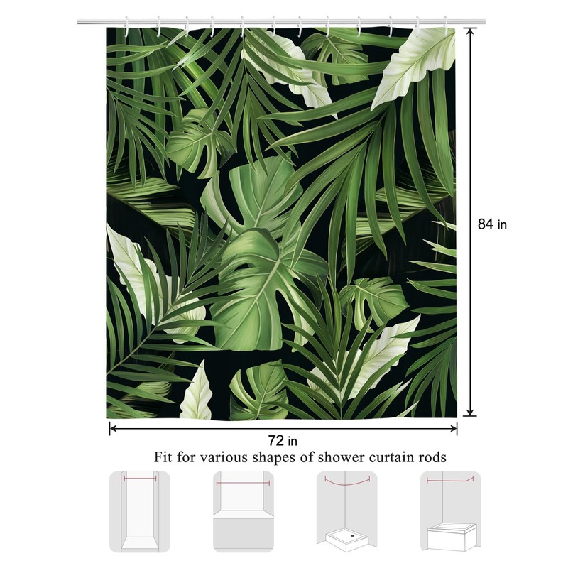 Bonhause Tropical Leaves Shower Curtain for Bathroom Green Palm Leaf