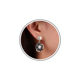 Wendalern Pearl Flower Drop Earrings Enamel Floral Earrings Black Rose Pearl Dangle Earrings Vintage Cubic Zirconia Pearl Stud Earrings Wedding Jewelry for Women and Girls