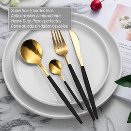 Juego De Cubiertos Para 6 Personas， Cubiertos Acero Inoxidable De 24 Piezas Incluye Cuchillos, Tenedores, Cucharas Espejo Pulido, Juego De Cubierto Para Cocina, Restaurante, Hotel , Apto Para El Lavavajillas (negro)