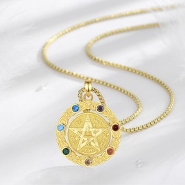 CELESTIA Pentagram Chain Tetragrammaton Pendant Necklace Women Men Silver 925 Wicca Talisman Esoteric Jewellery Gifts for Men Women, Sterling Silver, Cubic Zirconia