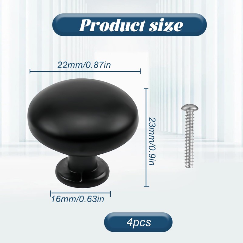 hioseyre 4-Pack Round Black Drawer Knobs - Aluminum Alloy Cupboard