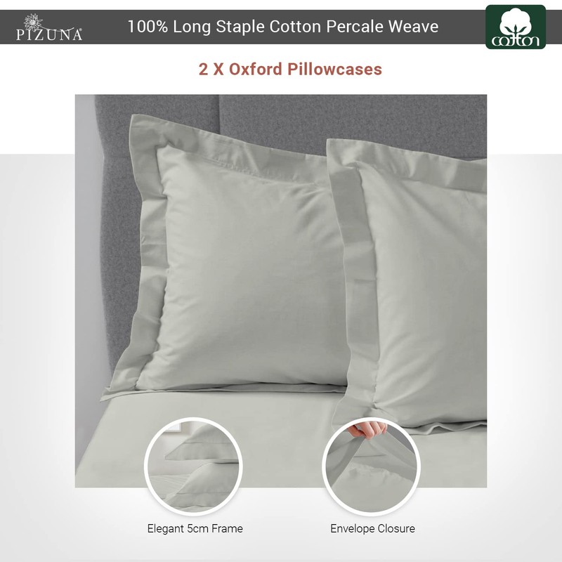 Cotton Silver Standard Percale Pillow Cases 2 Pack, 100% Long