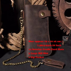 Unbranded Vintage Men Leather Long Chain Wallet Card Holder Checkbook Trucker Biker Purse - With Iron Chain