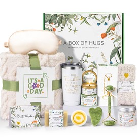 Suhctuptx Self Care Gifts for Women, Get Well Soon Basket Birthday Gifts for Women Care Package, Thinking of You Box w/Blanket, Christmas A Leafy Gift of Care for Mom Her Sister Friend