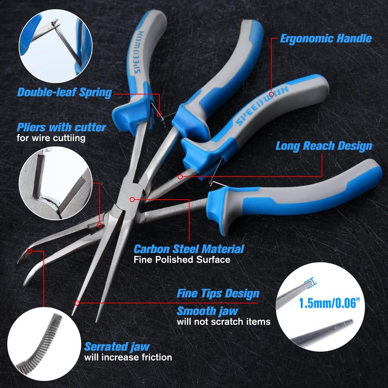 SPEEDWOX 2PCS Long Reach Needle Nose Pliers Set Long Nose