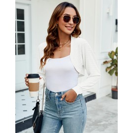 Ivicoer Women's White Long Sleeve Open Front Bolero Shrug Crop Top Elegant Knit Cardigan in Summer(White,Medium)
