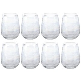 Karma, Stemless Wine Glasses Set of 8, Catalina Wine Glass Tumbler, Chic Stemless Glassware Housewarming Gift Set, Clear
