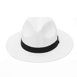 GEMVIE Panama Hat Men Women Wide Brim Straw Hat Fedora Hat with Grosgrain Ribbon Bogard Hat Summer Sun Hat, White