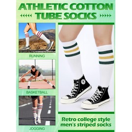 Breathffy 7 Pairs Retro Striped Tube Socks White Over the Calf Tube Socks Men Knee High Striped Athletic Socks for Men,Size 10-13, Multicolor