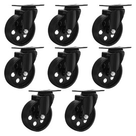 FactorDuty 8 All Black Metal Swivel Plate Caster Wheels Heavy Duty High-Gauge Steel (4" No Brake)