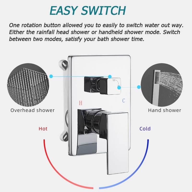 Heable Shower System with High Pressure Rainfall Shower Head, Handheld