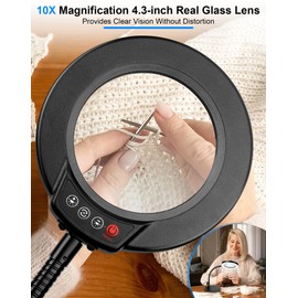 Coyeth Magnifying Glass with Light and Stand, Hands Free Magnifying Lamp, 5 Color Modes 10 Dimmable Brightness, Metal Base Desk Magnifier Lamp for DIY Craft Reading Painting Sewing Hobby Detail Work