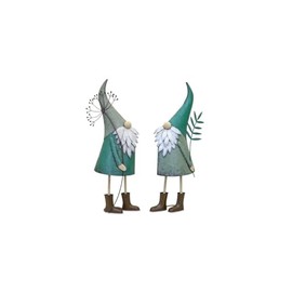 HomeStock Iron Metal Standing Garden Gnome with Flower, Set of 2, Bright Teal and Rustic Metal Finish, Sturdy Construction for Indoor and Outdoor Use, Adds Whimsy to Yard or Garden Decor