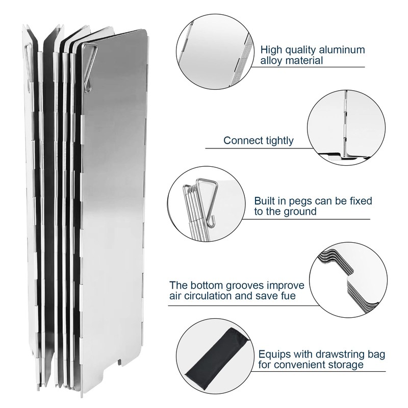 Stove Windscreen, 12 Plates Stove Windshield with Drawstring Bag, Aluminum
