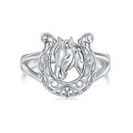 YAFEINI Horse Horseshoe Ring 925 Sterling Silver Celtic Horseshoe Horse Ring Animal Jewelry for Women Men (8)