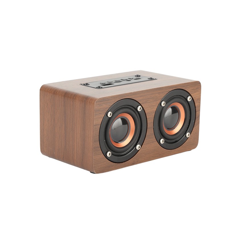Wood Bluetooth Speaker Subwoofer FM Radio HiFi Music Clock Alarm