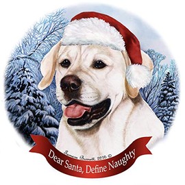 Holiday Pet Gifts English White Lab Dog Santa Hat Porcelain Ornament