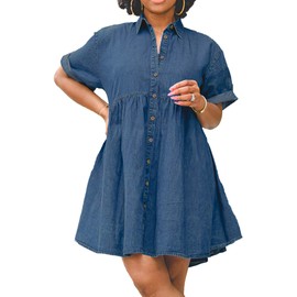 TheyLook Womens Denim Babydoll Dresses Button Down Tiered Jean Dress