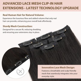 TESS Clip in Extensions Echthaar 6stk 44g, 6 Clip in Haarverlängerung Echthaar Extensions Remy Extensions50cm 1B# Naturschwarz