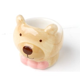 Redchocol8(R) Ceramic Brown Beige Bear Egg Cup Teddy Hand-Painted Cute Breakfast Pink Kids (1)