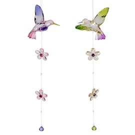 formano Set of 2 Hummingbird Garland with Flowers 18 x 50 cm Window Decoration Hanging Colourful Hanging Decoration Hanging Made of Multi-Colour Acrylic Animal Motif Gift Housewarming