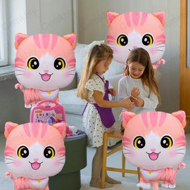 4Pcs Cat Foil Balloons Cute Kitty Helium Mylar Balloons for Kitten Pet Cat Theme Birthday Party Decorations Baby Shower Farm Animal Theme Fun Party Supplies