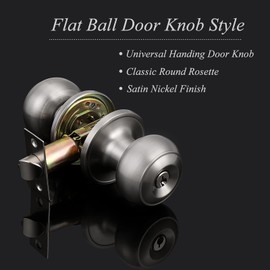 2 Pack Probrico Door Locks Keyed Alike Satin Nickel Door Knobs with Lock and Keys,Door Lock with Handle Flat Ball Round Door Lock for Front Entry Entrance Doors