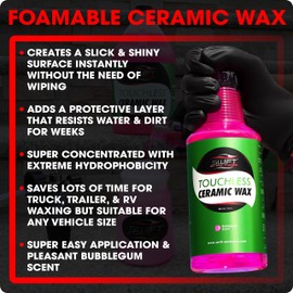 Swift Touchless Ceramic Foamable Wax (32 Oz) – Spray On/Rinse Off For High-Gloss, Hydrophobic Protective Layer | For Foam Cannon & Foam Pump Sprayer After Car Wash | Wax Cars, Trucks, RV’s & More!