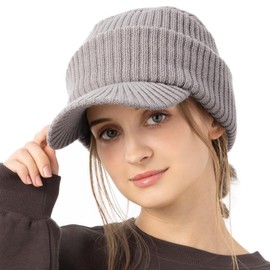 Loo&c Women's Knit Hat, Charlie Knit Cap, Loose Fit, Small Face, Knit Cap, Brim Length, Fall & Winter, Cold Protection, Earmuffs, gray