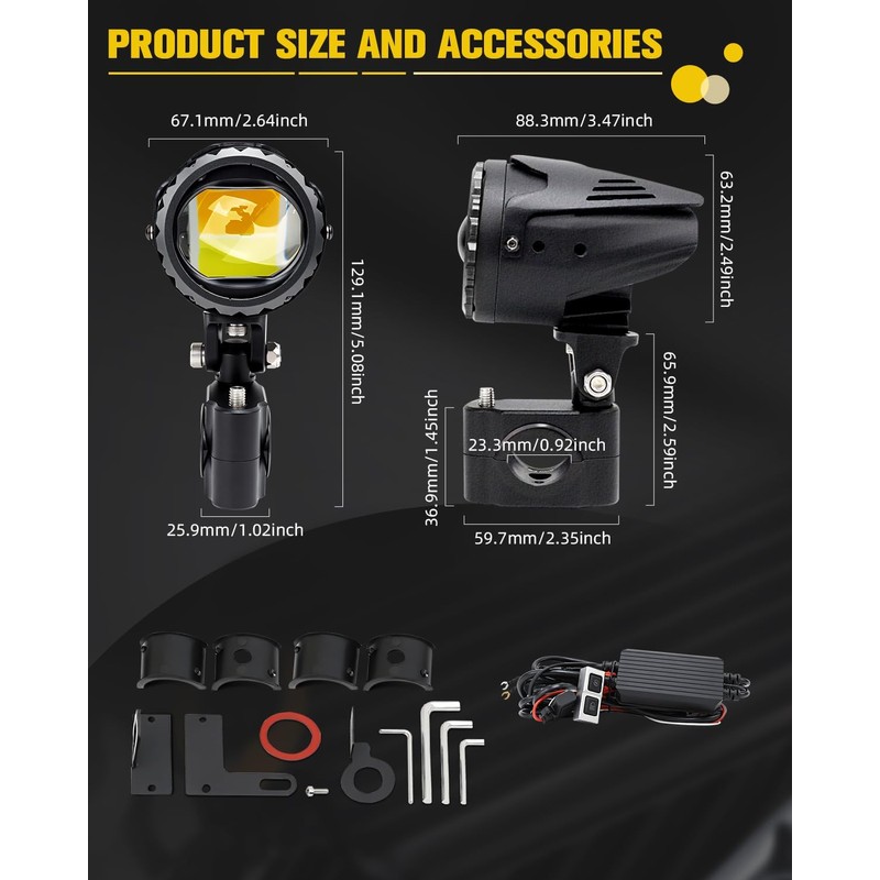 BraveWAY 60W 20000LM Motorcycle Fog Lights, LED Motorcycle Auxiliary Lights,