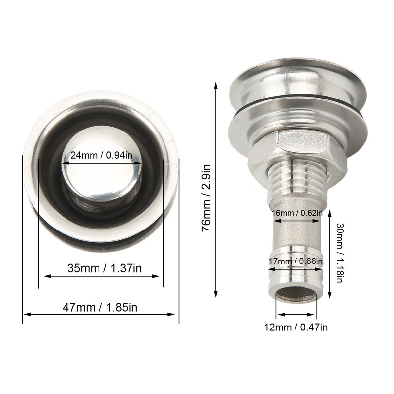Fuel Tank Vent with Mounting Gasket M16 Marine Grade 304