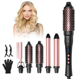6 in 1 Curling Iron,Curling Wand Set and Thermal Brush Hair Tool,12 Temp Heating Setting Hot Comb,Interchangeable Ceramic Wand Curling Iron 110-240V
