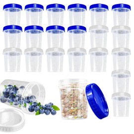 Roucerlin 22 Pack 4 Oz Plastic Salad Dressing Container, Reusable Measuring Cups with Screw Lid, Leakproof Freezer Jars for Condiment Sauce Food Storage Meal Prep Soup Lunch (White, Blue)