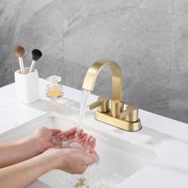 Senhozi Bathroom Sink Faucet 3 Hole Brushed Gold, 2 Handle 4 Inch Centerset Stainless Steel Bathroom Faucet with Pop up Drain and 2 Supply Lines, SE-0048-BG