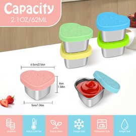 Hydream Salad Dressing Containers, 62 ml Stainless Steel Spice Containers, Bento Box Accessories, Leak-Proof Small Dip Dressing Cans, Snack Box, Food Container, Reusable Mini Sauce Container