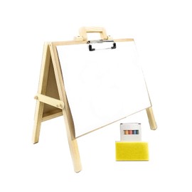 Matty's Toy Stop 2-in-1 Mini Wooden Tabletop Easel with Blackboard, Paper Clip & Accessories