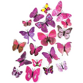 SamHeng 48 Pieces 3D Butterfly Wall Stickers, 4-Sizes Wall Art Butterflies Stickers Room Decorations for Home Bedroom, DIY Magnetic Butterflies Crafts Removable Butterfly Wall Decals (Purplish Red)