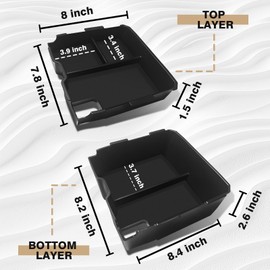 Muslogy Center Console Organizer Compatible with Ford Ranger 2024 2025 & Raptor Accessories Two-Layer Storage Box Insert Tray Secondary Storage Divider Armrest Box ABS Material Glove Box (Black)