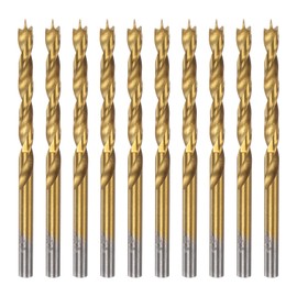 HARFINGTON 10pcs Brad Point Drill Bit 4.5mm(11/64") Dia Straight Round Shank Drill Metric Brad Point Spiral Twist Drill Bits for Carpenter Woodworking Plastic Rubber, Golden