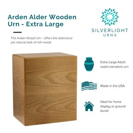 Arden Alder Wooden Cremation Urn, Wood Urn, Extra Large Size Adult Wood Box, Capacity for up to 220 lbs Ashes for a Man or Woman, Ground Burial, Home or Funeral Memorial Cremation Urn for Ashes