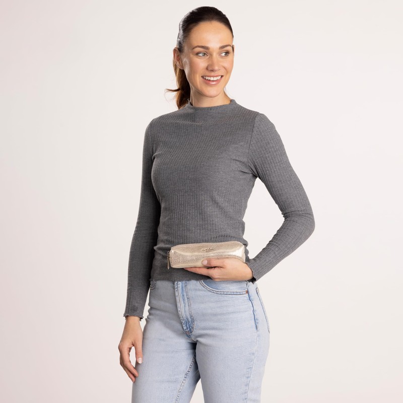 Gusti Addison Leather Pencil Case Silver Leather