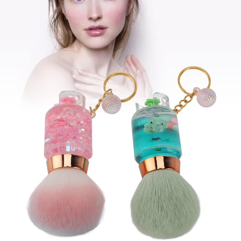2pcs Loose Powder Brush with Keychain Transparent Handle Synthetic Shed