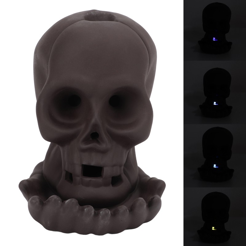 Backflow Incense Burner Purple Sands LED Light Skull Head Design