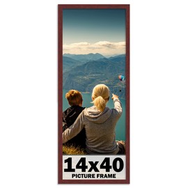 CountryArtHouse 14x40 Frame Brown Mahogany Picture Frame - Solid Wood Frame Kit Includes UV Acrylic Plexiglass, Acid Free Foam Backing Board and Hanging Hardware