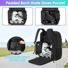 GOBUROS Skate Bag Fits Shoes Up to Us Mens 13, Roller Skate Backpack with Multi Accessory Pockets, Inline Skate Bag for Men And Women, Black