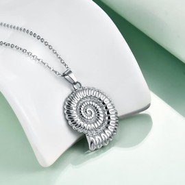 Rnivida Conch Shell Pendant Necklace for Women Stainless Steel Seashell Jewelry with 16+2 Inch Chain