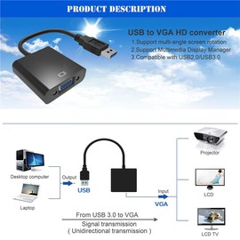 ELASO USB to VGA Adapter, USB 3.0 to VGA Adapter Multi-Display Video Converter- PC Laptop Windows 7/8,Desktop, Laptop, PC, Monitor