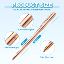 PATIKIL Rose Gold Metal Slim Ballpoint Pens, 6Pcs Bulk Metallic Slim Retractable Pen Black Ink 1mm Medium Point for Wedding Guest Book Business Office, Style 1
